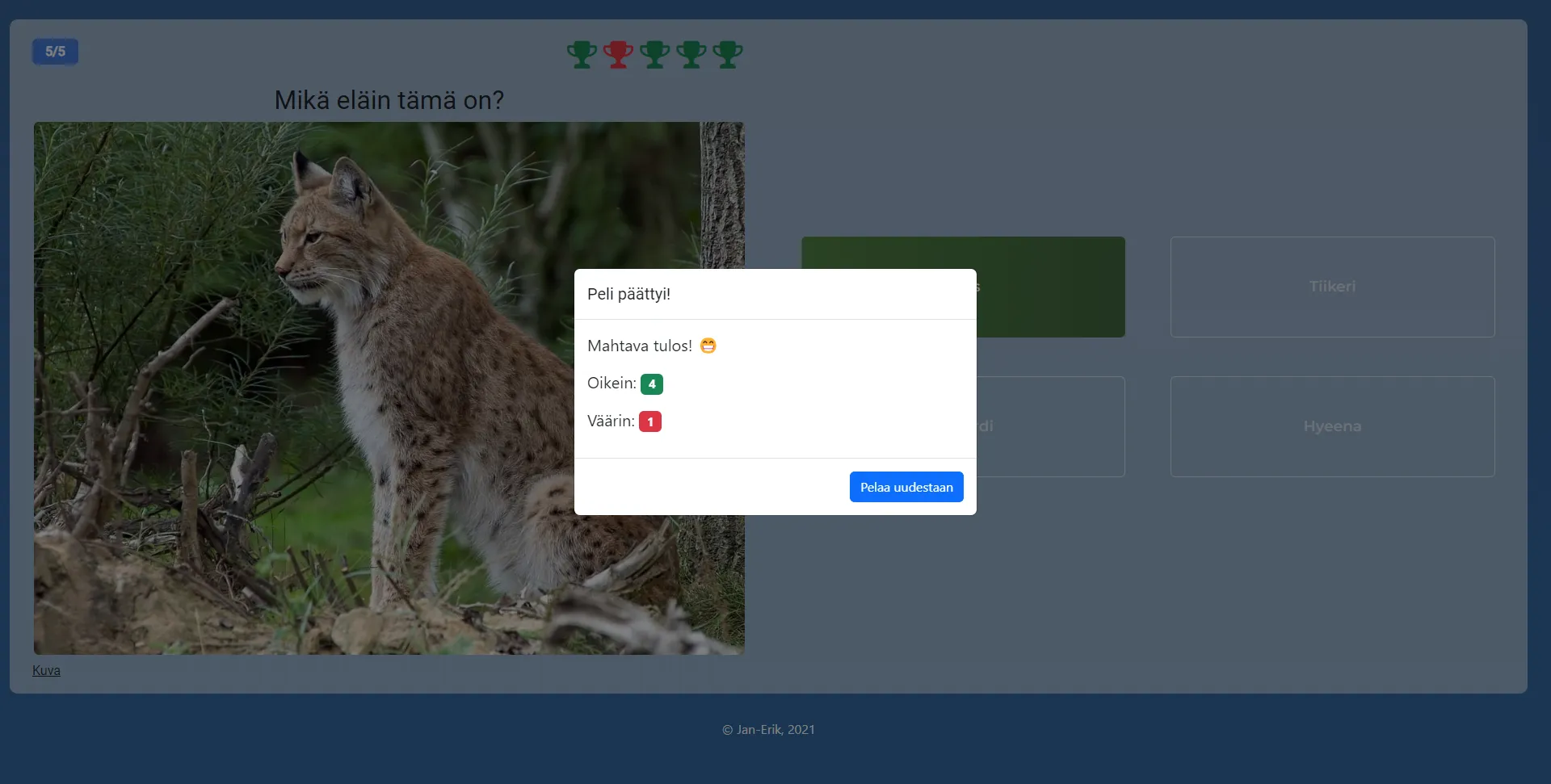 Animal quiz screenshot, click to enlarge